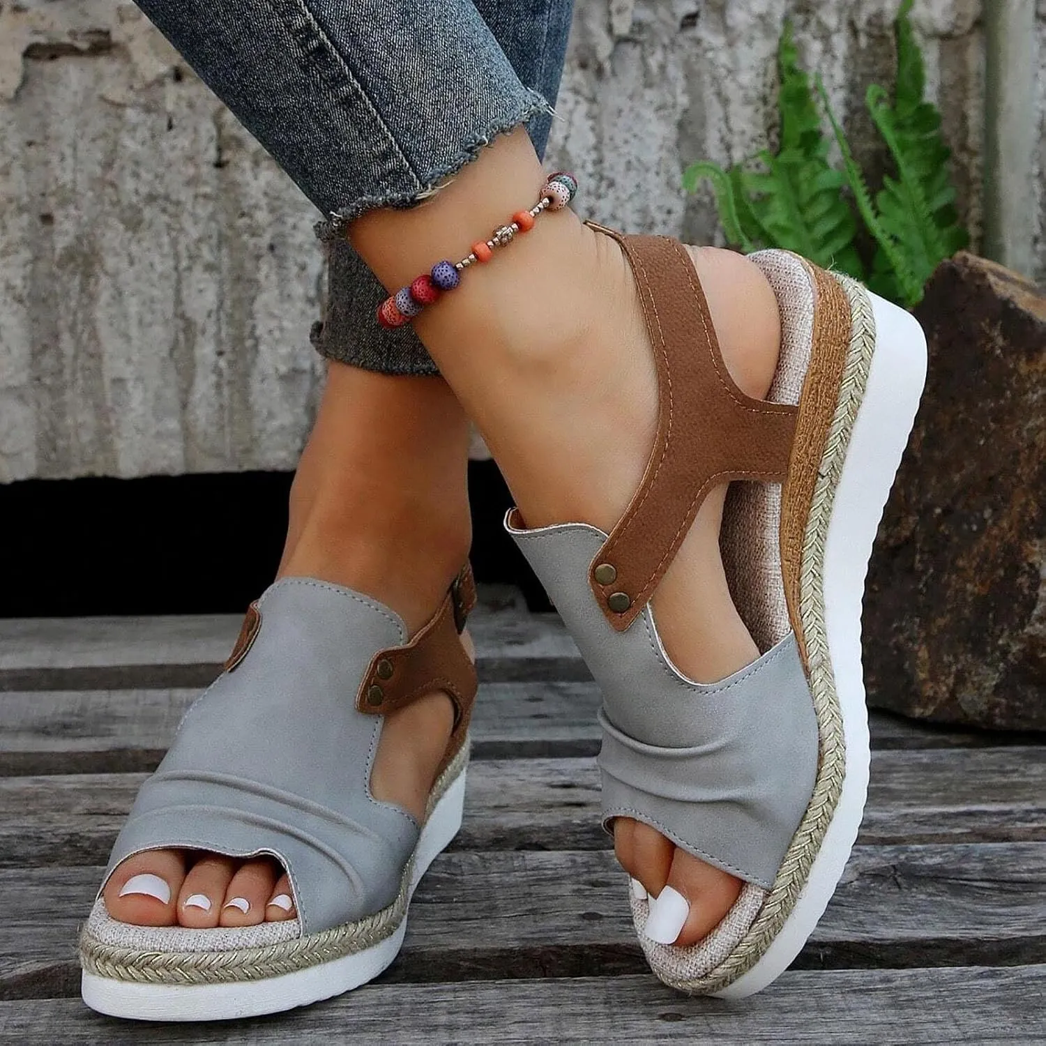 Wedge Sandals for Women,Espadrilles for Women Open Toe Ankle Strap Wedge Heels Sandals Platform Dressy Summer Sandals Wide Width Comfortable Orthopedic Sandals Casual