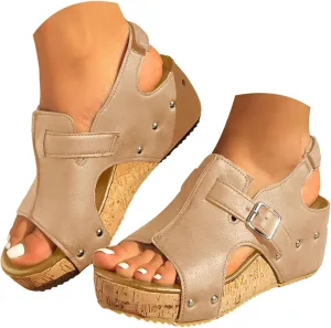 Wedges Heels for Women Dressy Open-Toe Cork Casual & Dressy Summer Shoes Low Heel Ankle Strap Orthopedic Wedges