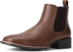 Western Cowboy Boots for Men - Mens Square Toe Chelsea Boots Ankle Cowboy Boots for Men Casual Retro Stylish Boots