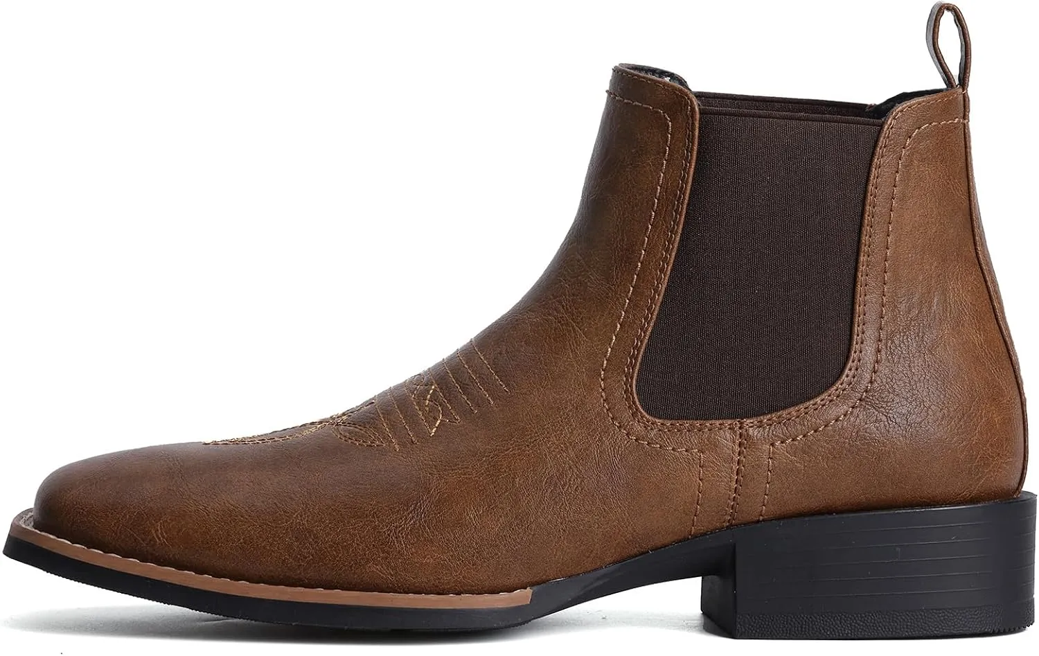 Western Cowboy Boots for Men - Mens Square Toe Chelsea Boots Ankle Cowboy Boots for Men Casual Retro Stylish Boots