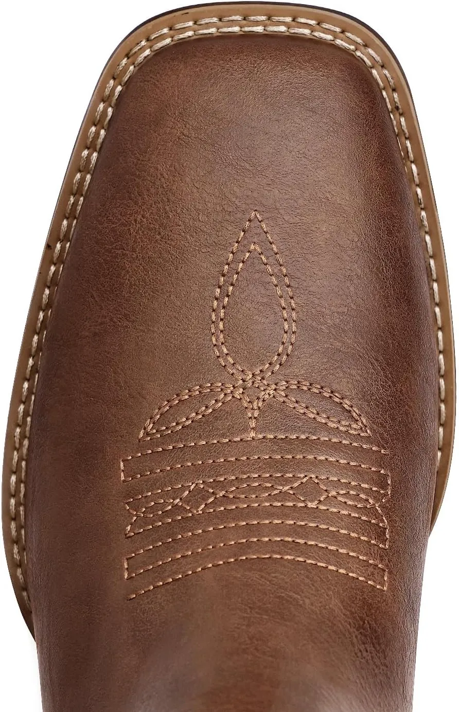 Western Cowboy Boots for Men - Mens Square Toe Chelsea Boots Ankle Cowboy Boots for Men Casual Retro Stylish Boots