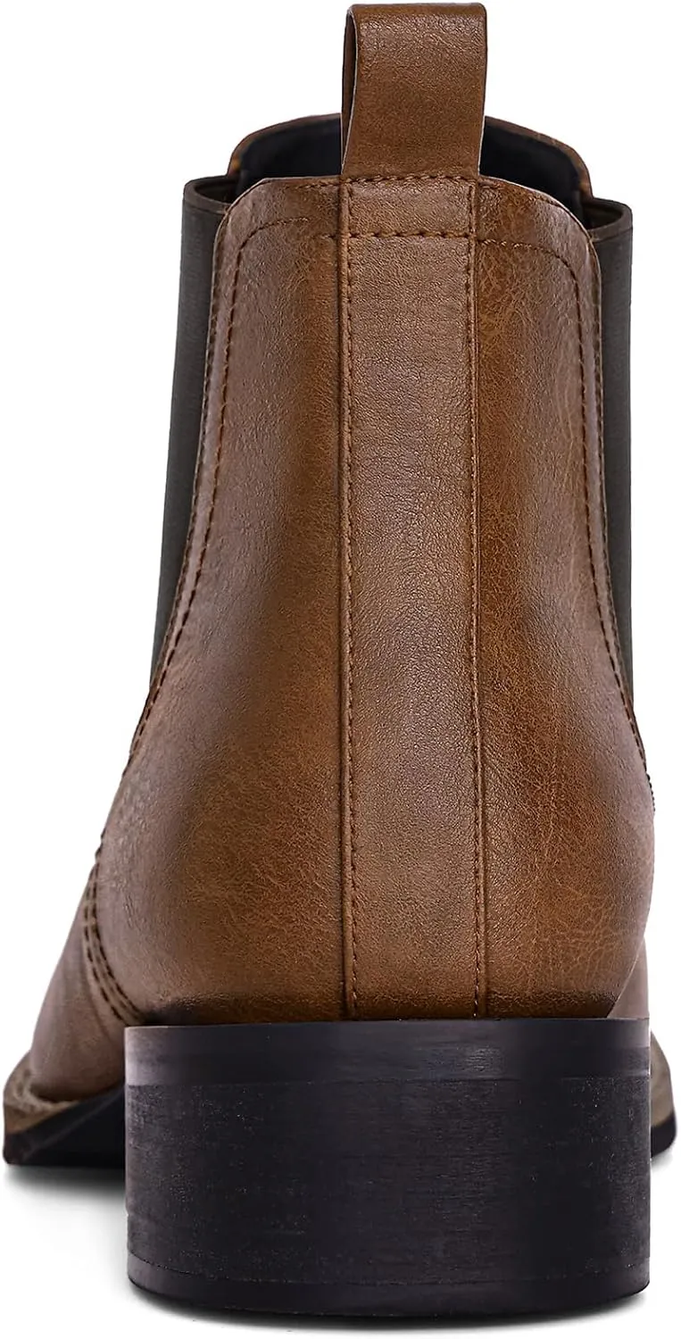 Western Cowboy Boots for Men - Mens Square Toe Chelsea Boots Ankle Cowboy Boots for Men Casual Retro Stylish Boots
