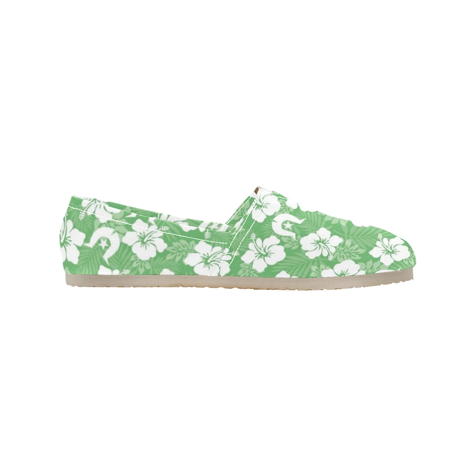 White Hibiscus and Dhari (Green) on Men's Classic Canvas Slip-On Shoes