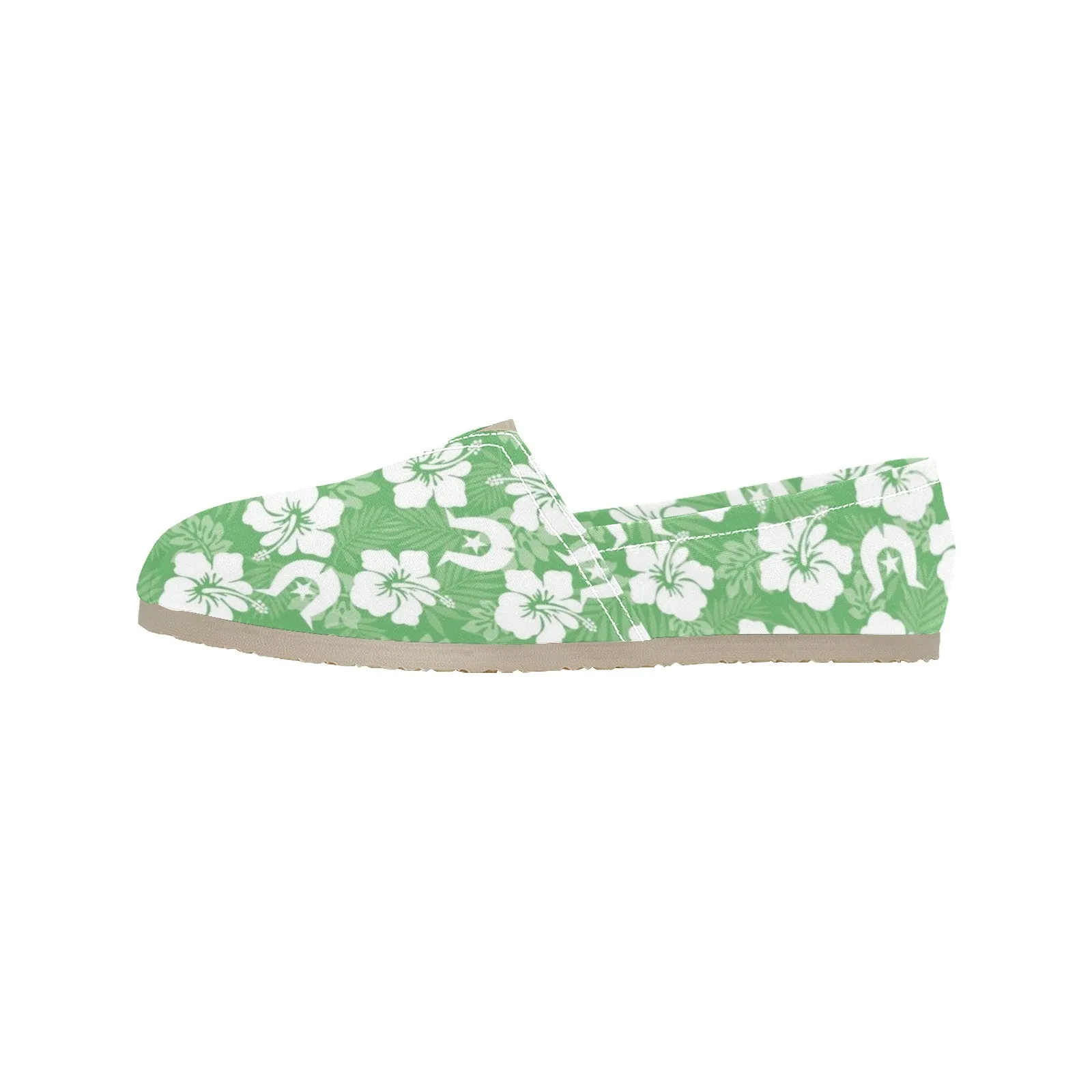 White Hibiscus and Dhari (Green) on Men's Classic Canvas Slip-On Shoes