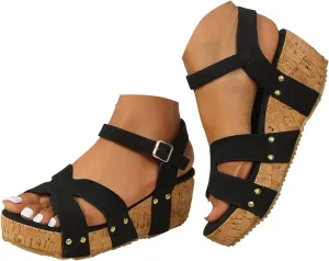 Wide Width Wedge Sandals For Women 2025 Platform Ankle Strap Open Toe Sandals Beach Vacation Wedding Dress Shoes