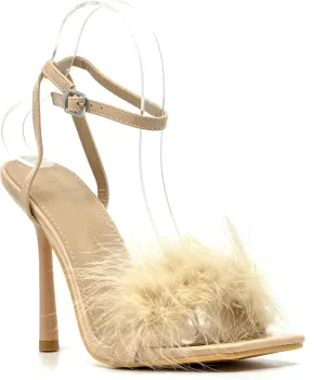 Wild Diva Women's Fluffy Fur High Heel Ankle Strap Sandals