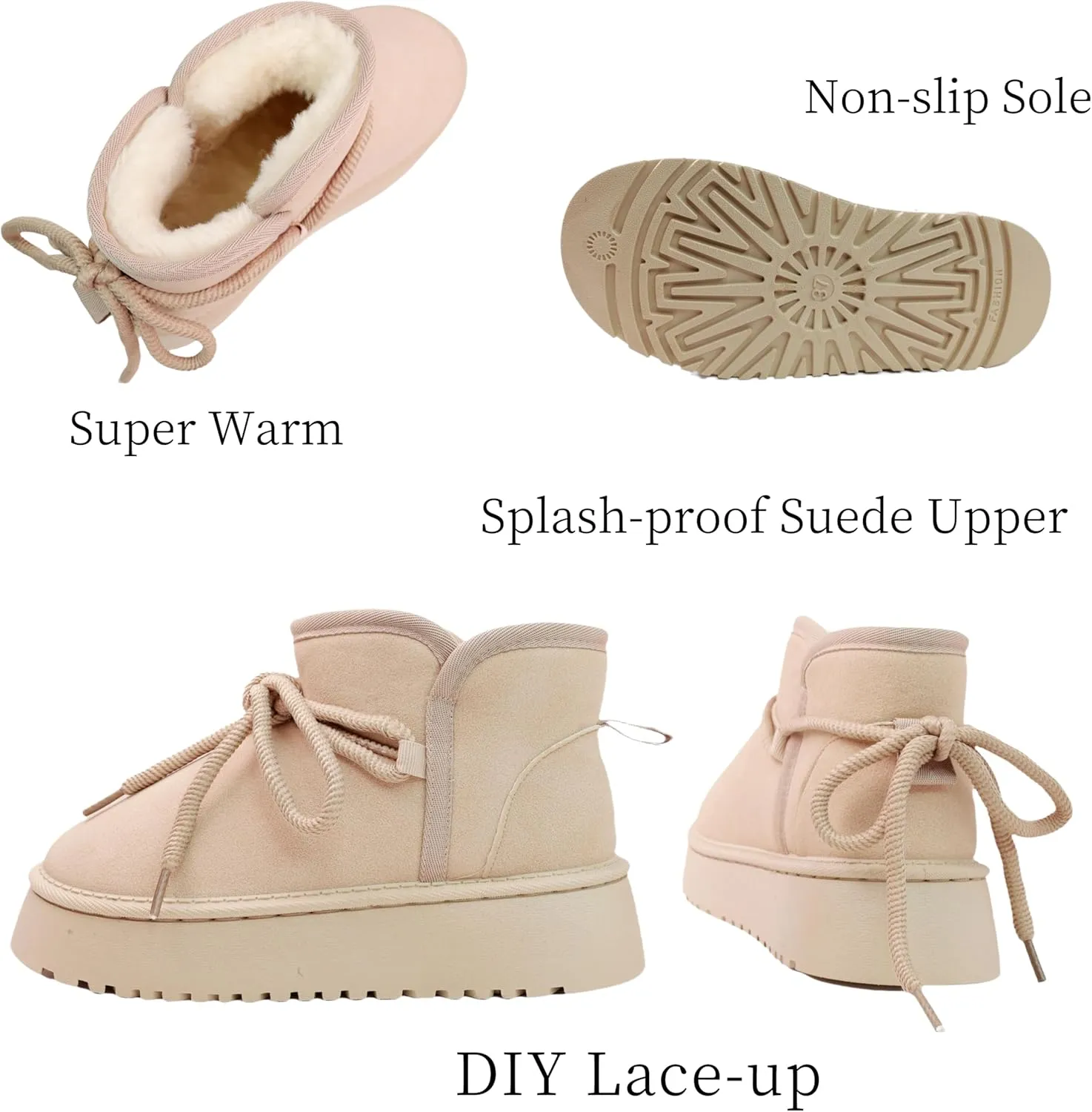 Winter Ankle Boots for Women - Water Resistant Leather Booties Non-Slip Platform Suede Mini Women's Boots - Perfect for Christmas Gifts