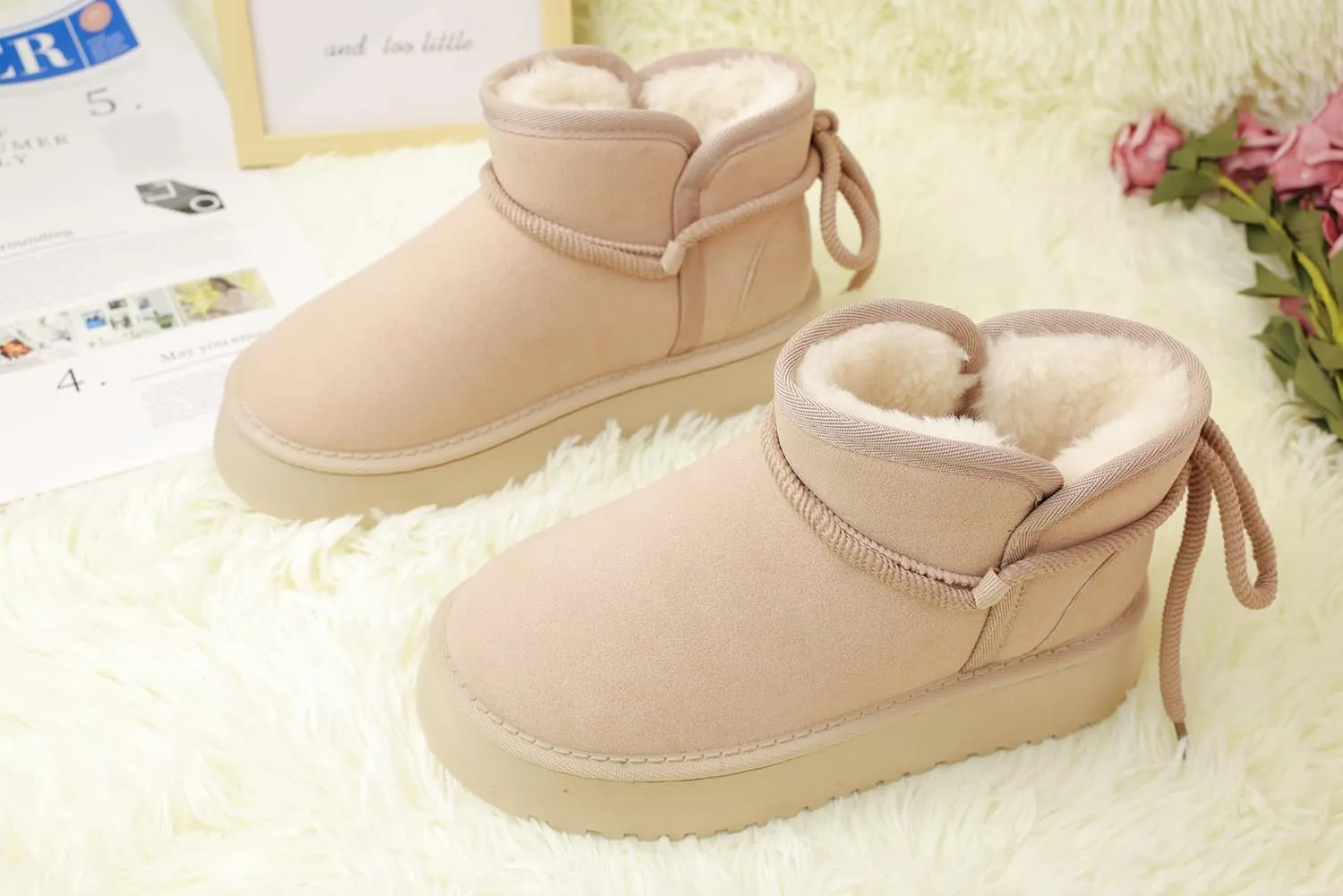 Winter Ankle Boots for Women - Water Resistant Leather Booties Non-Slip Platform Suede Mini Women's Boots - Perfect for Christmas Gifts
