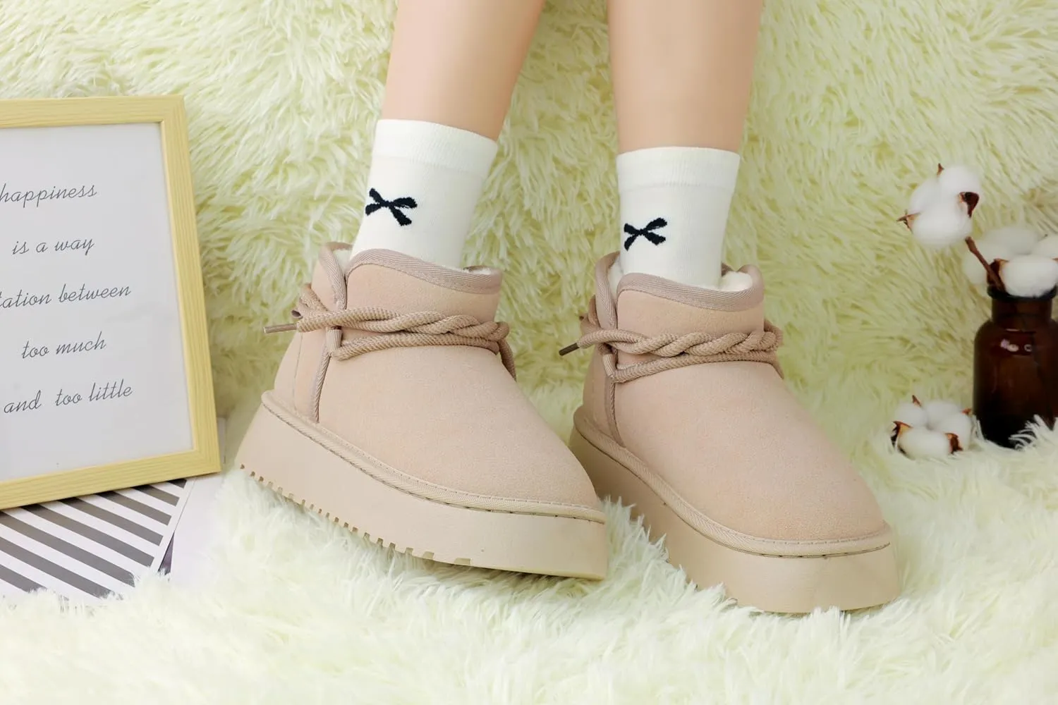 Winter Ankle Boots for Women - Water Resistant Leather Booties Non-Slip Platform Suede Mini Women's Boots - Perfect for Christmas Gifts