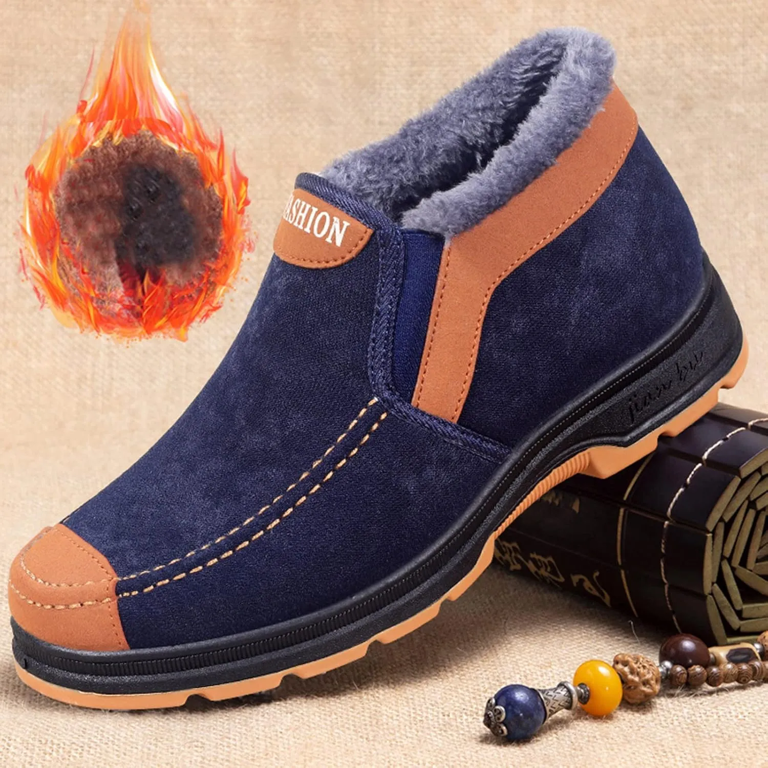 Winter Shoes for Men Fur Warm Non-Slip Outdoor Casual Lined Booties Slip on Winter Boots Snow Shoes for Men