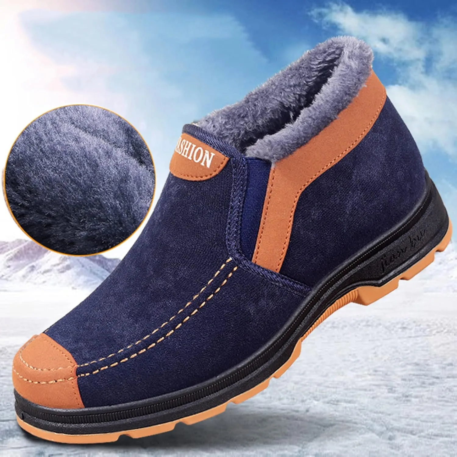 Winter Shoes for Men Fur Warm Non-Slip Outdoor Casual Lined Booties Slip on Winter Boots Snow Shoes for Men