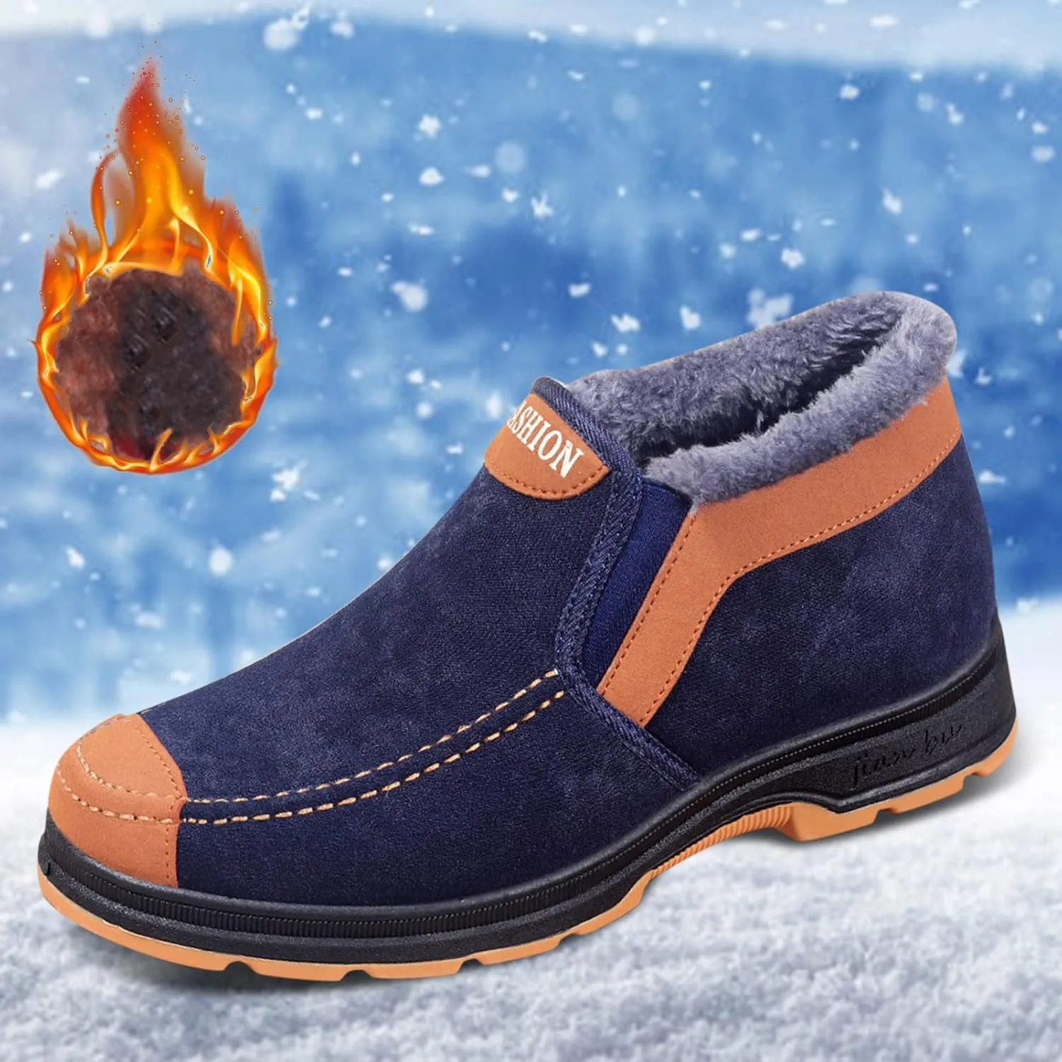 Winter Shoes for Men Fur Warm Non-Slip Outdoor Casual Lined Booties Slip on Winter Boots Snow Shoes for Men
