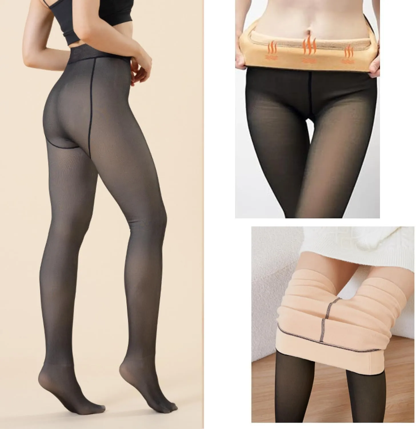 Women Fleece Lined Leggings Tights Warm Pantyhose Fake Translucent for Winter