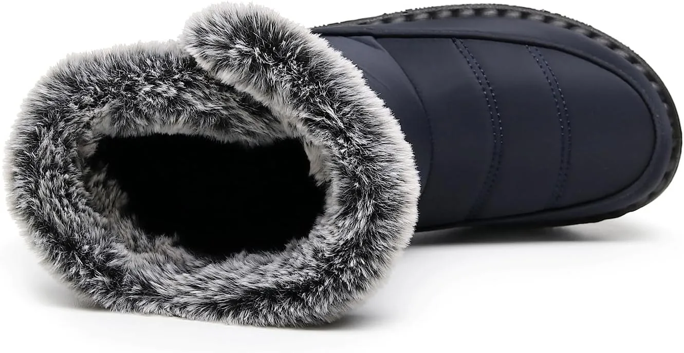 Women Men Lightweight Snow Boots Winter Anti-Slip Ankle Booties Waterproof Slip On Warm Fur Lined Sneaker