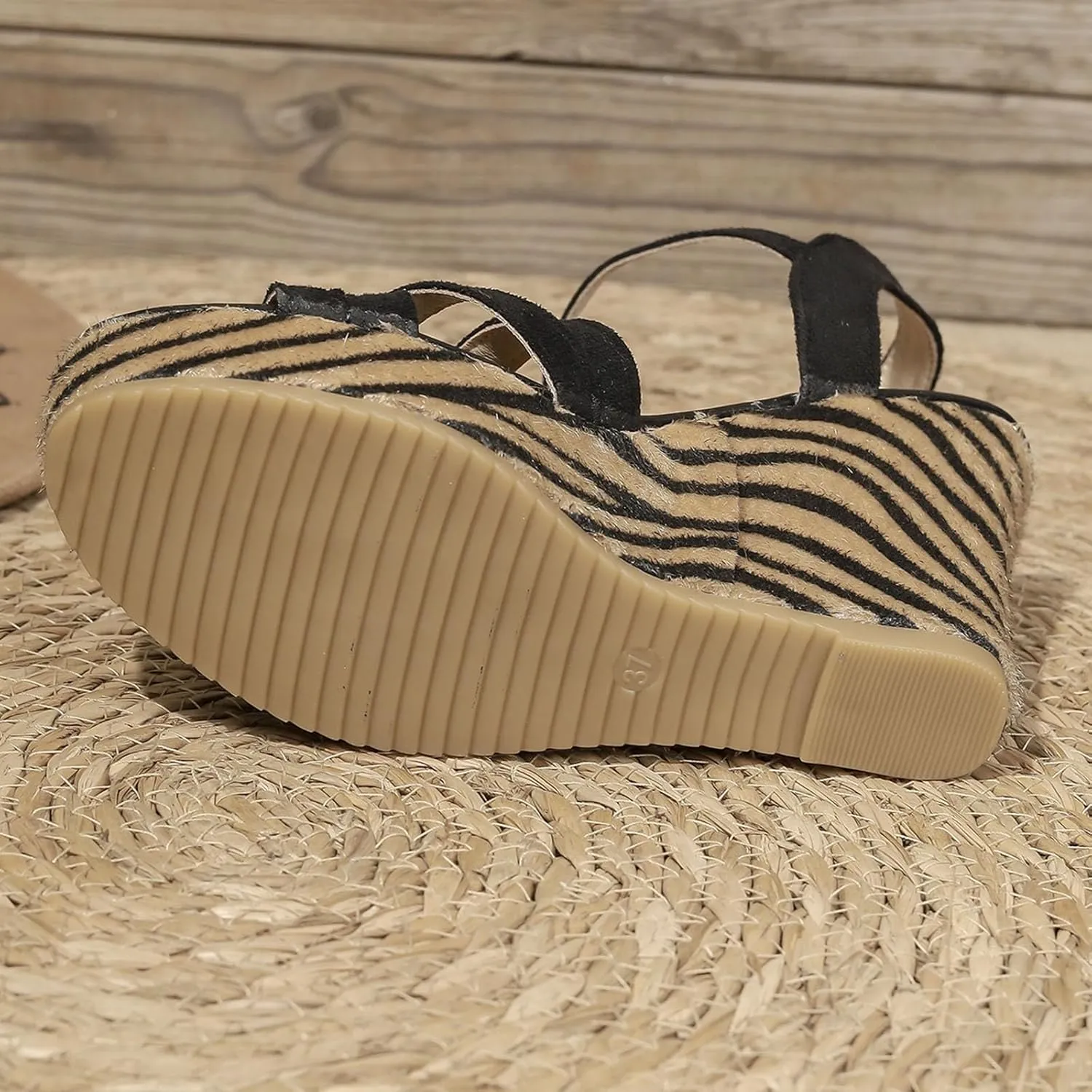 Women Open Toe Dressy Platform Sandals Fashion Zebra Print Footbed Ankle Strap Wedge Sandal Buckle Ankle Strap Heels
