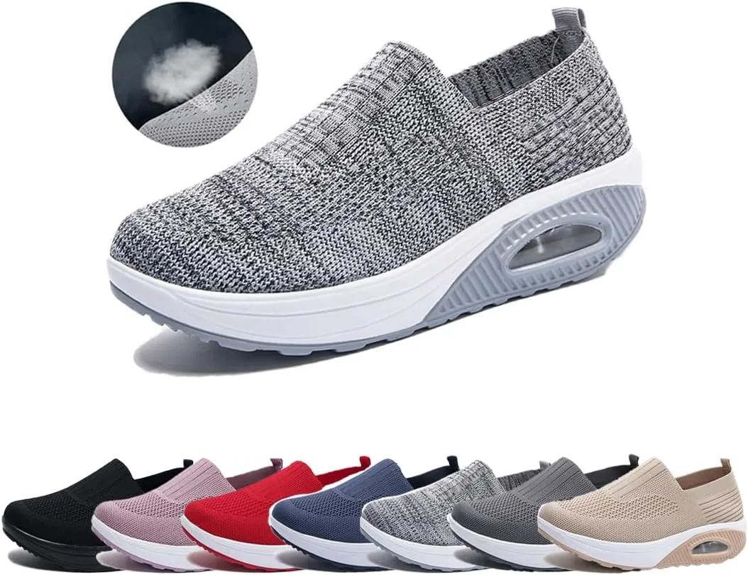 Women Orthopedic Air Cushion Walking Shoes Slip-On Platform Mesh Stretch Wedge Sneakers,with Arch Support,Non-Slip Orthopedic Stretch Walking Shoes