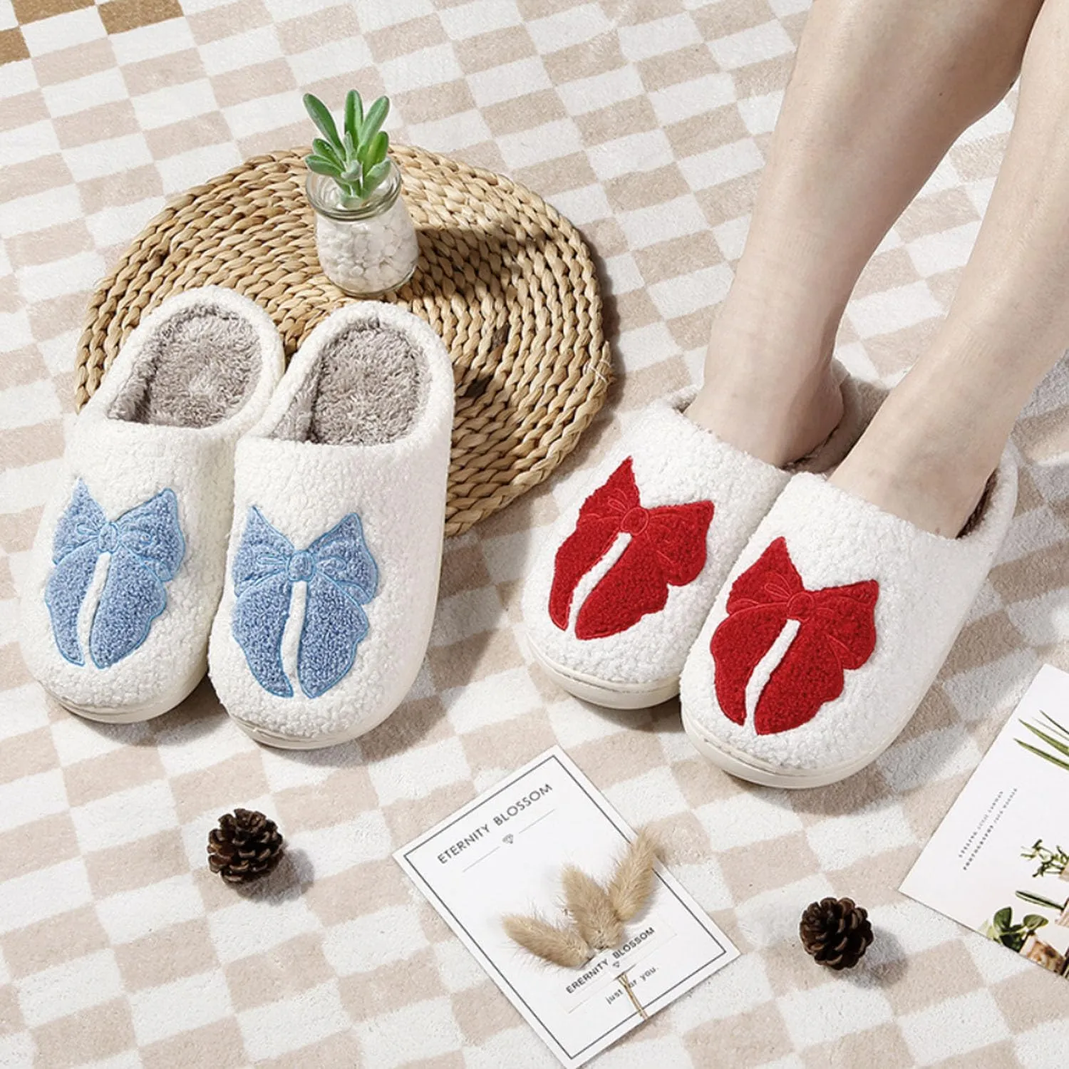Women Retro Colorful Books Slippers Plush Warm House Slippers,Casual Home Shoes Soft Plush Slip-on Slippers Outdoor Indoor Bedroom Shoes