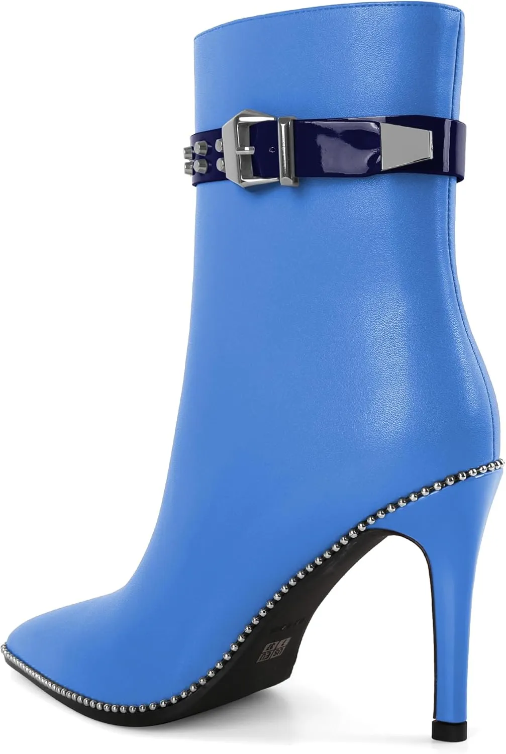 Women Stiletto High Heel Beaded Ankle Boots Pointed Toe Side Zipper Buckle Matte Leather Dress Booties 3.5 Inch