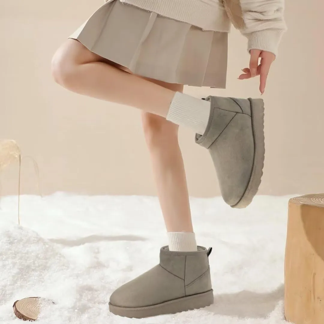 Women Suede Classic Ultra Mini Snow Boots, Faux Fur Lined Slip On Ankle Winter Booties, Womens Warm No Slip Short Boot, Botas De Invierno Para Mujer