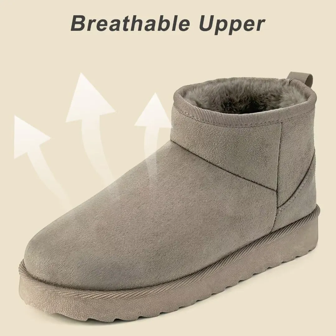 Women Suede Classic Ultra Mini Snow Boots, Faux Fur Lined Slip On Ankle Winter Booties, Womens Warm No Slip Short Boot, Botas De Invierno Para Mujer