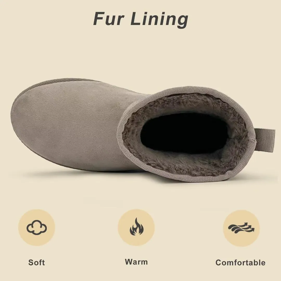 Women Suede Classic Ultra Mini Snow Boots, Faux Fur Lined Slip On Ankle Winter Booties, Womens Warm No Slip Short Boot, Botas De Invierno Para Mujer