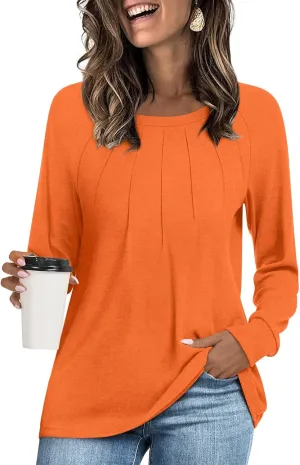 Womens 2025 Fall Tunic Tops Casual Long Sleeve Pleated Blouse Warm Loose Dressy Tshirt For Legging