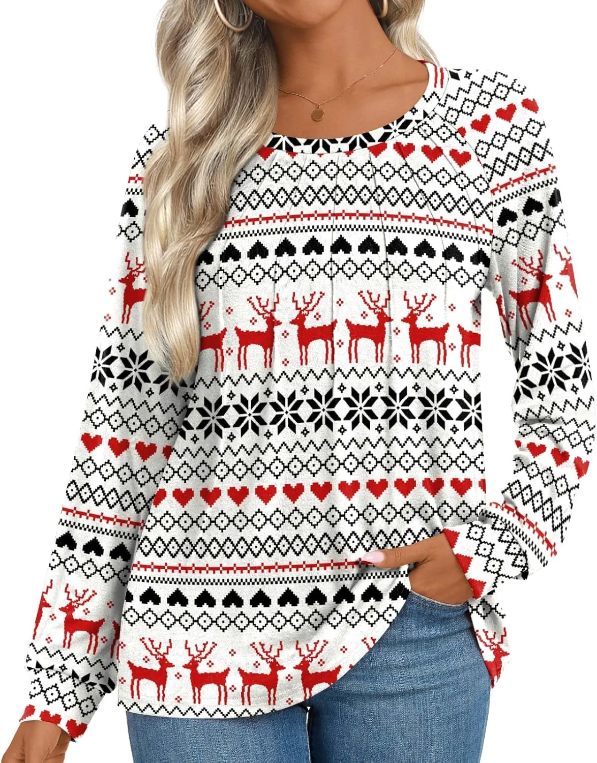 Womens 2025 Fall Tunic Tops Casual Long Sleeve Pleated Blouse Warm Loose Dressy Tshirt For Legging