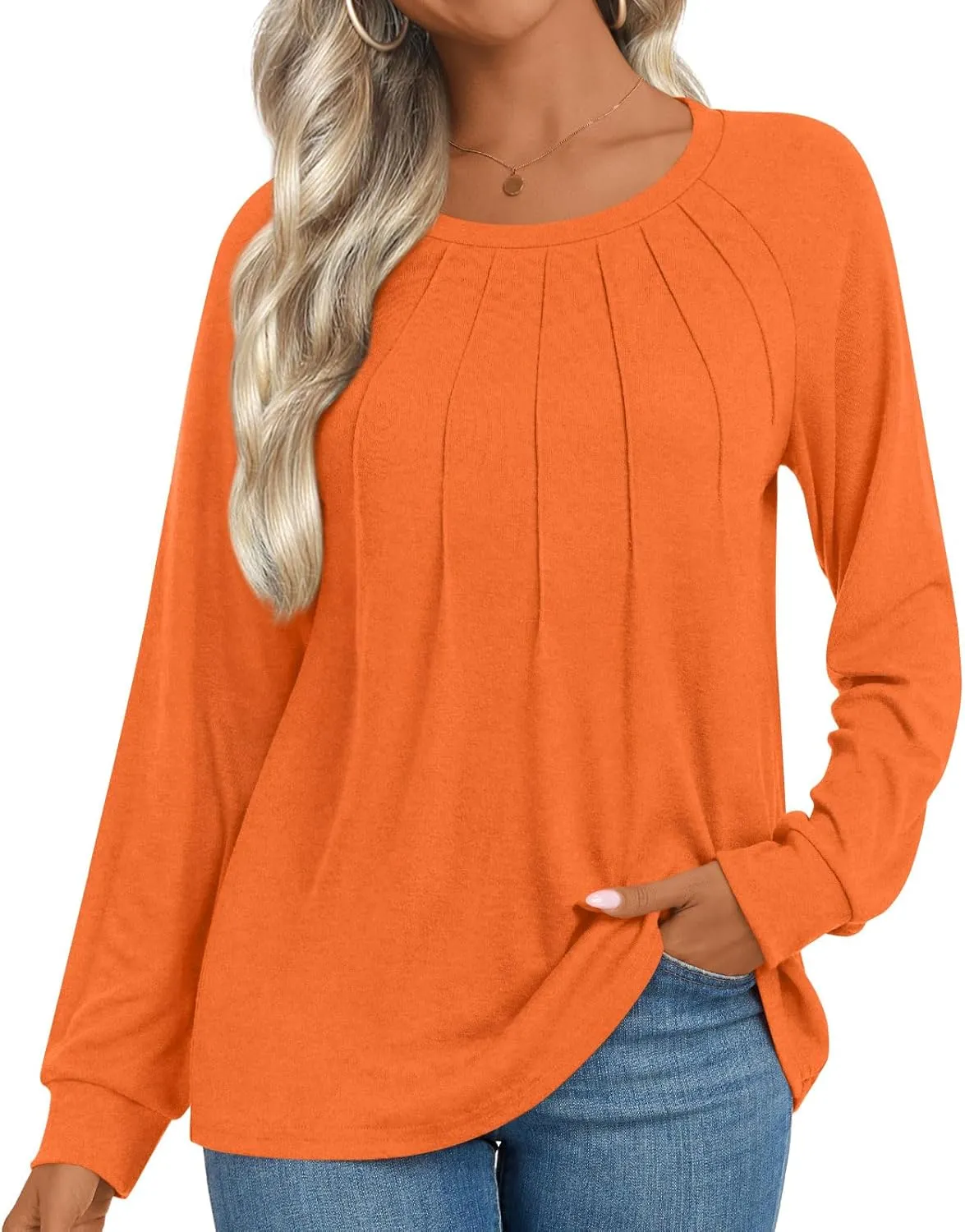Womens 2025 Fall Tunic Tops Casual Long Sleeve Pleated Blouse Warm Loose Dressy Tshirt For Legging