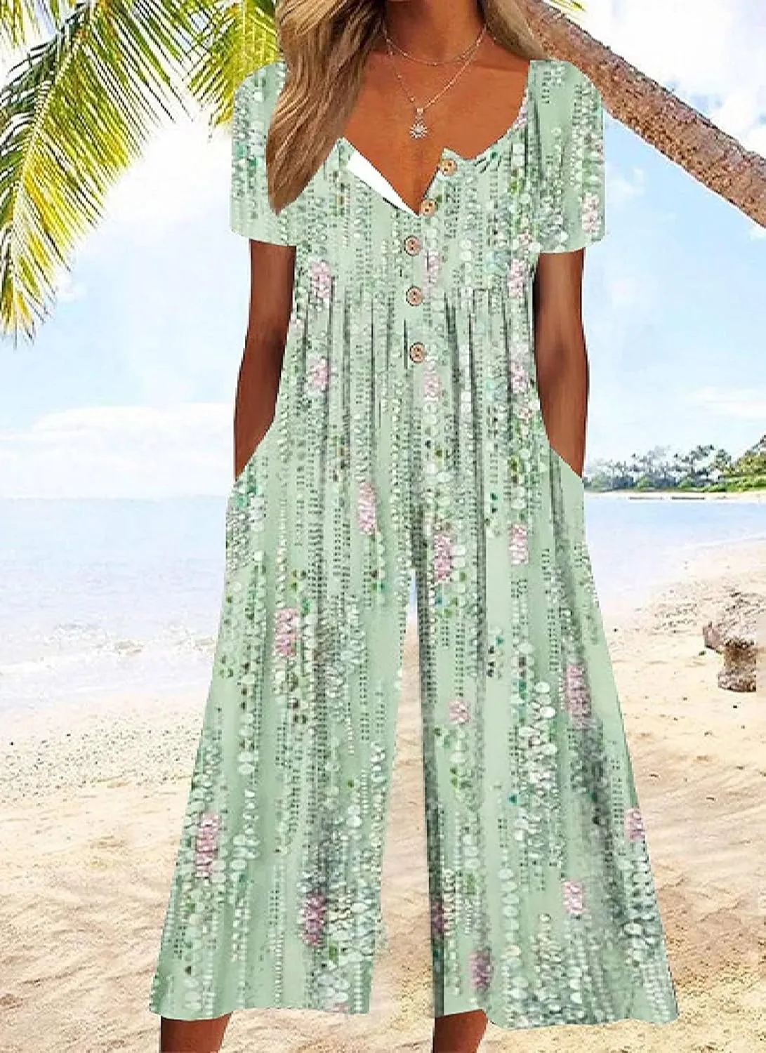 Women's 2025 Jumpsuits Dressy Casual Black One Piece Outfits Half Sleeve V Neck White Floral Print Pants Rompers