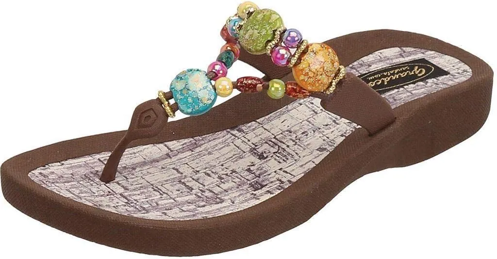 Women's 24770G Marble Cork Beaded Waterproof Molded Sole Beach Thong Sandals
