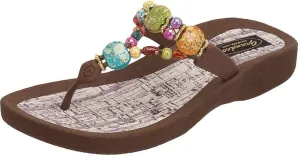 Women's 24770G Marble Cork Beaded Waterproof Molded Sole Beach Thong Sandals