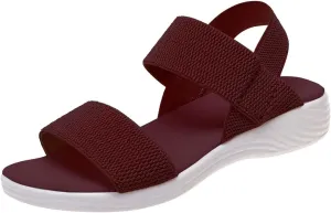 Women's Backstrap Sandal Casual Platform Open Toe Wedge Sandals Stroll Flat Walking Air Cushion Comfort Summer Shoes Knit Elastic Ankle Strap Platfor Slippers