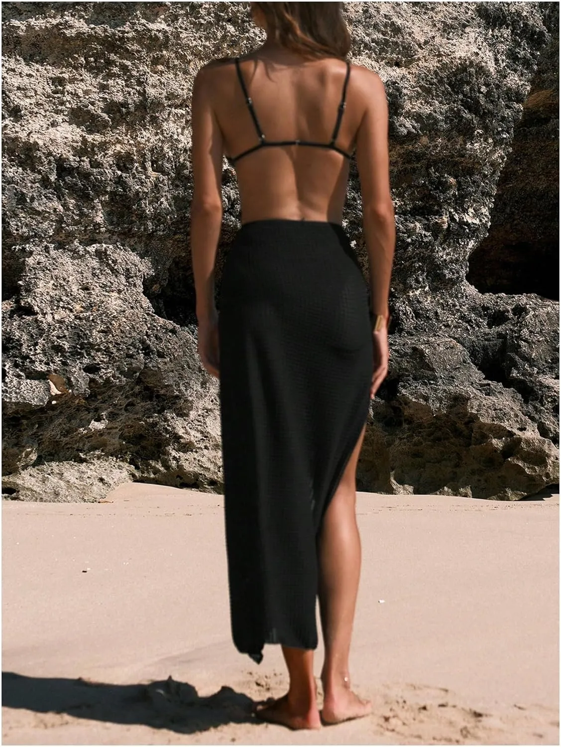 Women's Beach Cover Up Skirt 3D Flower Crochet Out High Split Swimsuit Bathing Suit Beach Skirt