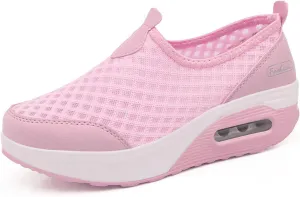 Women's Breathable Mesh Wedge Slip On Walking Sneakers,Non Slip Soft Sole Comfortable Arch Support Casual Running Shoes