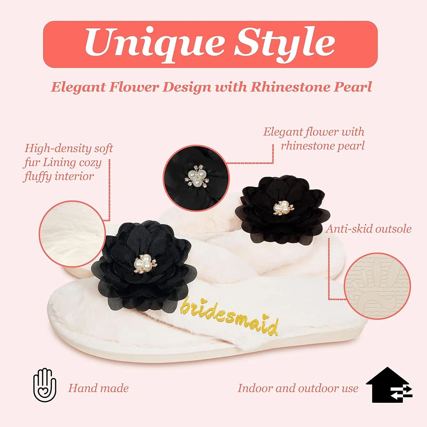 Women’s Bridesmaid Slippers Bride Slippers for Wedding Day Bride Gifts for her Engagement Gifts for Women Wedding Slippers Bridal Shower Gifts for Bride to Be Gifts for Her