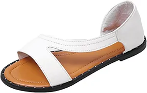 Women's Casual PU Leather Flats with Ankle Strap Wrap Beach Sandal Comfortable Slip-On Dressy Flat Sandals for Summer