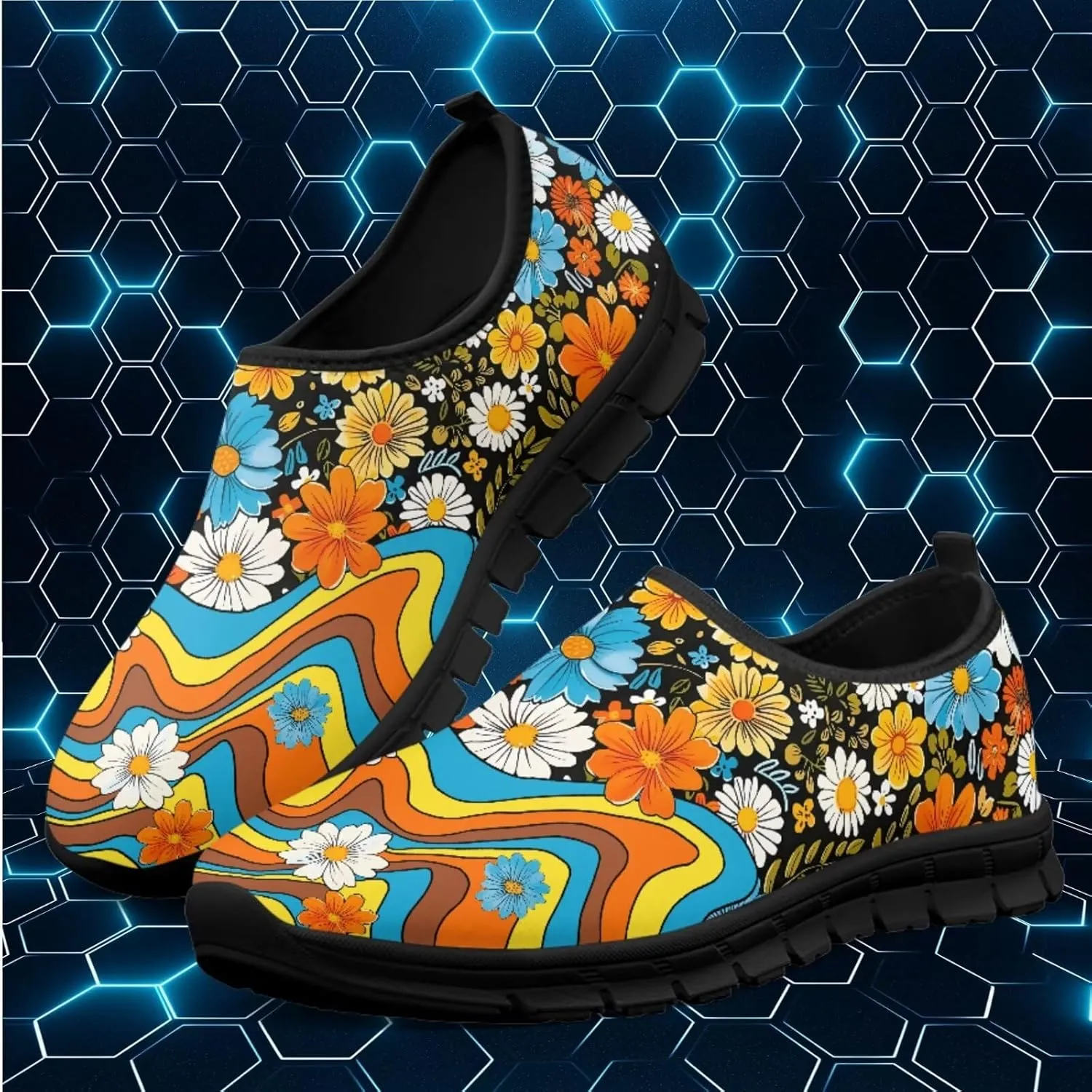Women's Casual Walking Shoes with Flower,Slip On Mesh Sneakers Lightweight Anti Slip Running Shoes Gym Workout Shoes Trainers