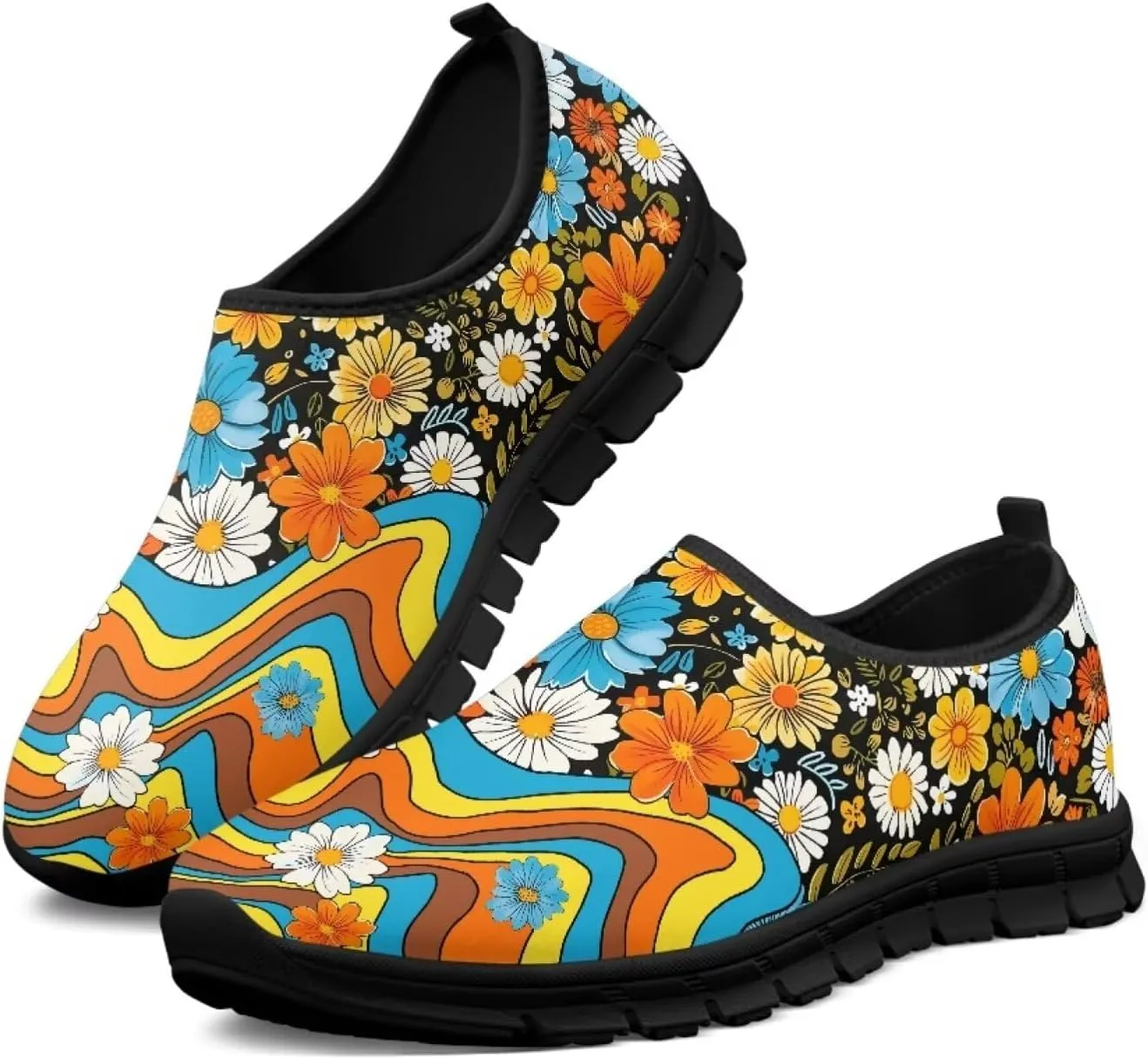 Women's Casual Walking Shoes with Flower,Slip On Mesh Sneakers Lightweight Anti Slip Running Shoes Gym Workout Shoes Trainers