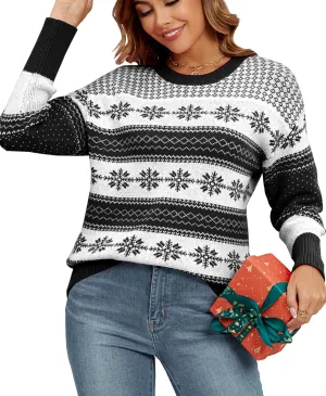 Women's Christmas Sweaters Ugly Knitted Pullover Fall Sweater Crew Neck Long Sleeve Jumper Tops for Party