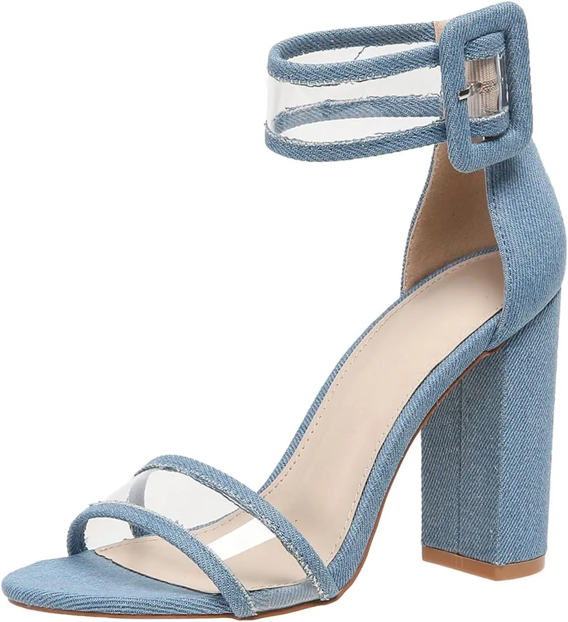 Women's Chunky High Heels Sandals Comfy Transparent Open Toe Ankle Strap Dress Pump Low Chunky Heeled Dress Shoes
