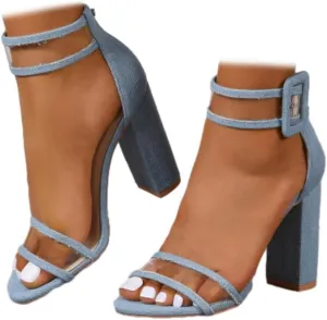 Women's Chunky High Heels Sandals Comfy Transparent Open Toe Ankle Strap Dress Pump Low Chunky Heeled Dress Shoes