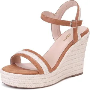 Women's Classic Summer Platform Dress Sandals Wedge Ankle Strap Round Open Toe Sandals Comfy Sloping High Heels for Women Casual Beach