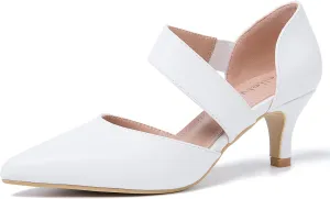 Women's Closed Pointed Toe Heels Strap D'Orsay Kitten Heel Slip On Dressy Pumps