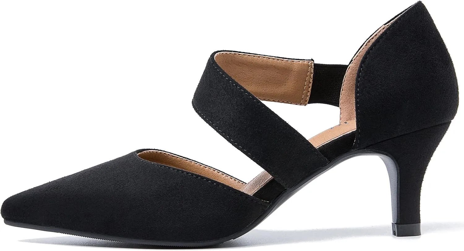 Women's Closed Pointed Toe Heels Strap D'Orsay Kitten Heel Slip On Dressy Pumps