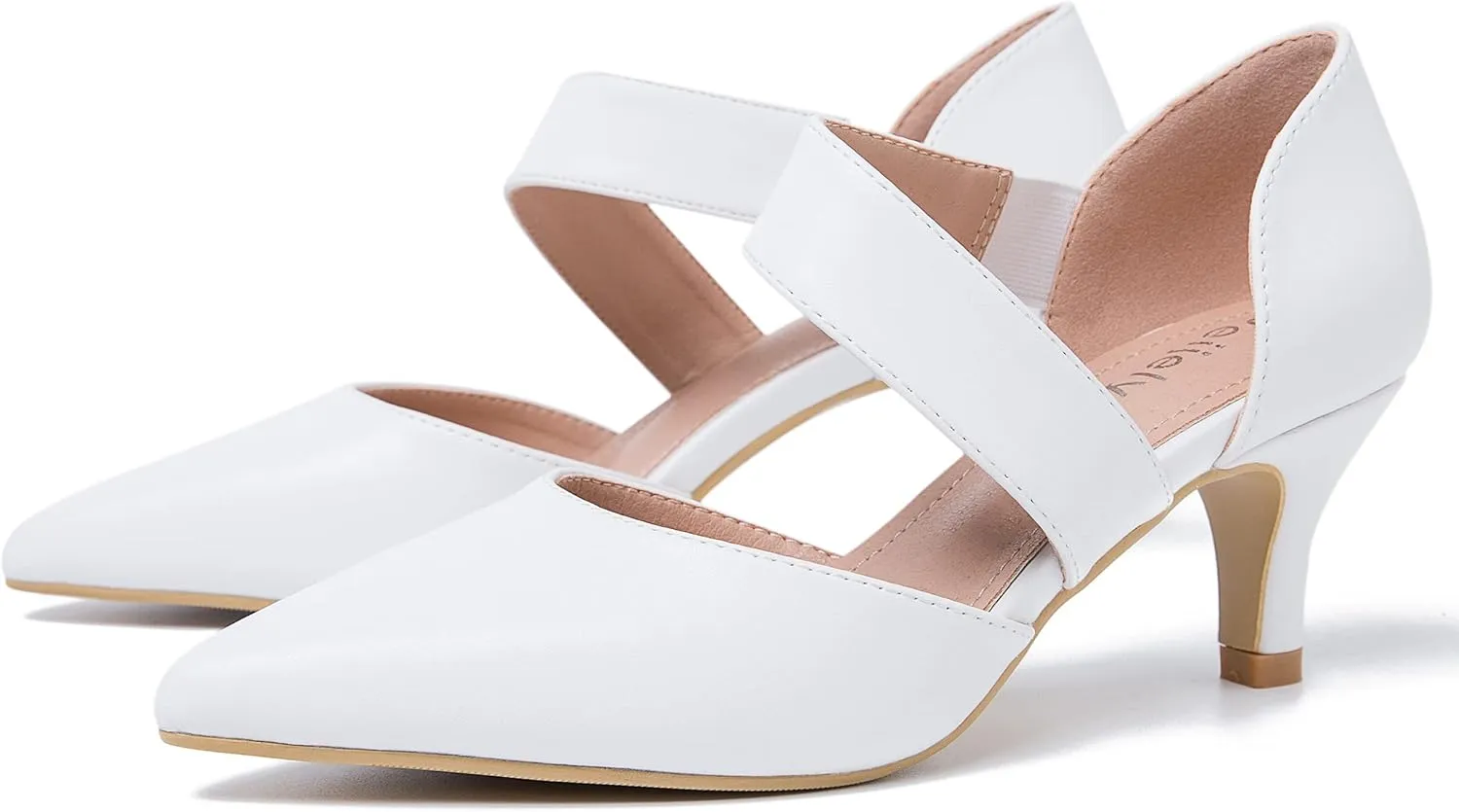 Women's Closed Pointed Toe Heels Strap D'Orsay Kitten Heel Slip On Dressy Pumps