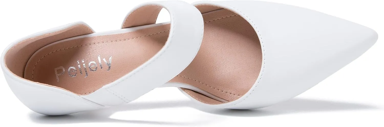 Women's Closed Pointed Toe Heels Strap D'Orsay Kitten Heel Slip On Dressy Pumps