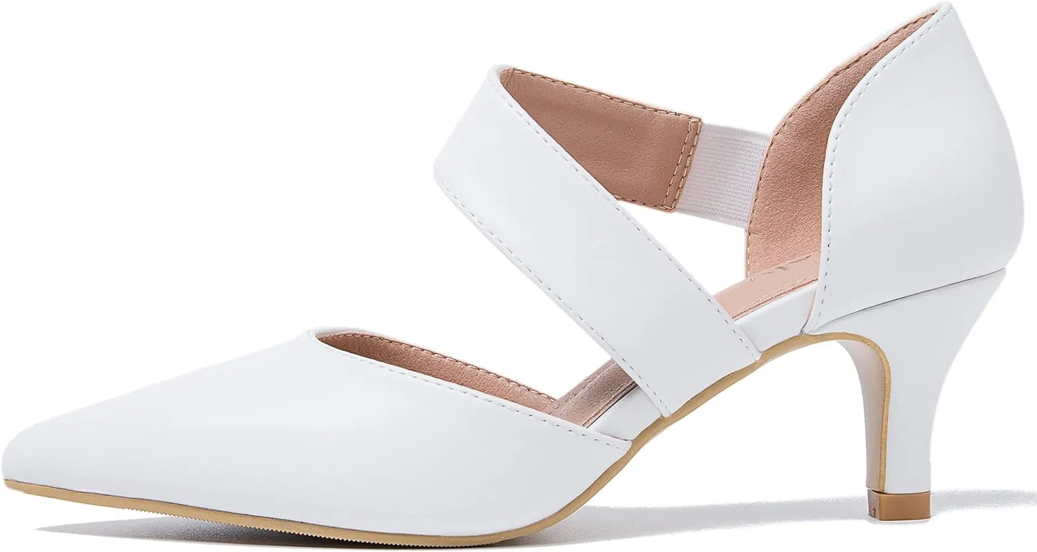 Women's Closed Pointed Toe Heels Strap D'Orsay Kitten Heel Slip On Dressy Pumps