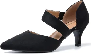 Women's Closed Pointed Toe Heels Strap D'Orsay Kitten Heel Slip On Dressy Pumps