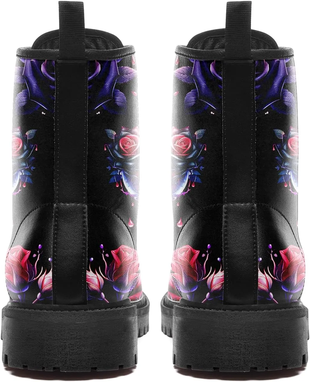 Women's Combat Ankle Boots, Heart Print Fashion Short Booties Rose and Skull Durable Lace-Up Work Boots, Gift For Her Lover