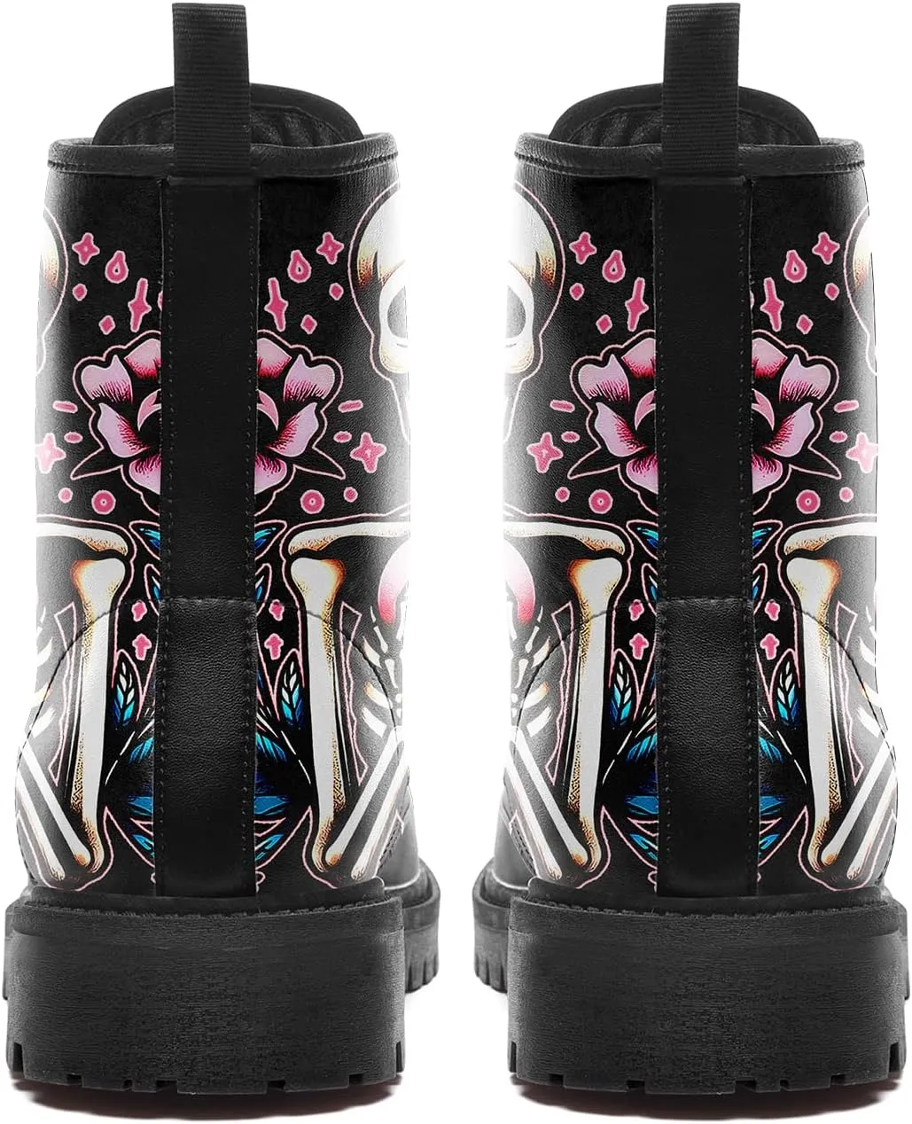 Women's Combat Ankle Boots, Heart Print Fashion Short Booties Rose and Skull Durable Lace-Up Work Boots, Gift For Her Lover